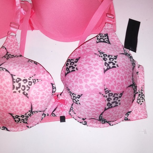 Set of 2 Midnight Muse Bra 40D Solid Pink Leopard Hearts Lightly Lined Underwire - Picture 6 of 9
